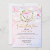 Invitation Joli Lapin de Bois Floral Rose Douche virtuelle (Devant)