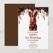 Invitation Joli Lapin de Pâques cravate chocolat pour 1er ann (Devant / Derrière)