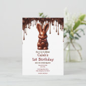 Invitation Joli Lapin de Pâques cravate chocolat pour 1er ann (Debout devant)