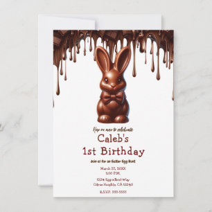 Invitation Joli Lapin de Pâques cravate chocolat pour 1er ann