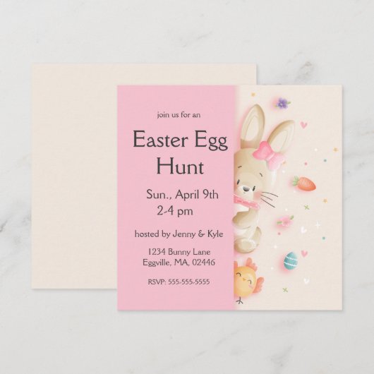 Invitation Joli lapin de Pâques et oeufs de poussin Invitatio (Devant / Derrière)