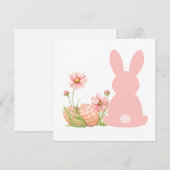 Invitation Joli lapin de Pâques rose avec des fleurs printani (Devant / Derrière)