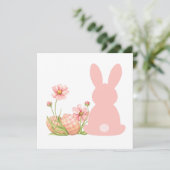 Invitation Joli lapin de Pâques rose avec des fleurs printani (Debout devant)