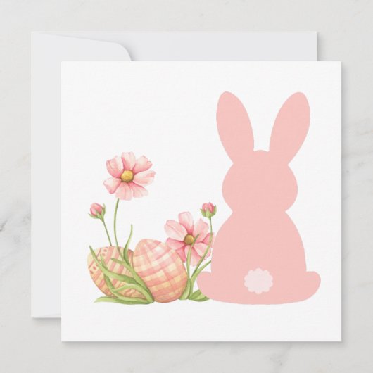 Invitation Joli lapin de Pâques rose avec des fleurs printani (Devant)