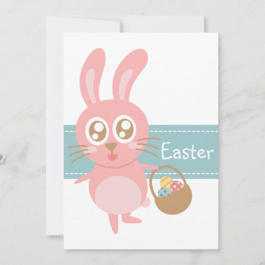 Invitation Joli lapin de Pâques tenant panier d'oeufs (Devant)