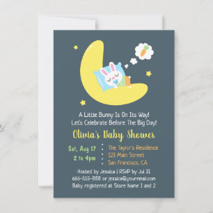 Invitation Joli lapin dormant sur le Baby shower de la lune I
