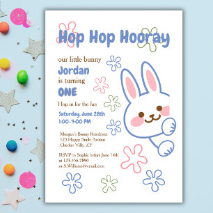 Invitation Joli lapin en caricature Turner un garçon 1er anni
