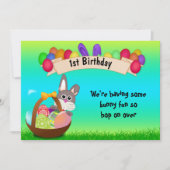 Invitation Joli lapin en panier Pâques 1er anniversaire (Devant)