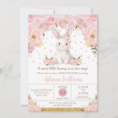 Invitation Joli Lapin Lapin Lapin Rose Baby shower Floral (Devant)