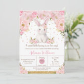 Invitation Joli Lapin Lapin Lapin Rose Baby shower Floral (Debout devant)