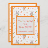 Invitation Joli lapin Orange Garçon Douche fille (Devant / Derrière)