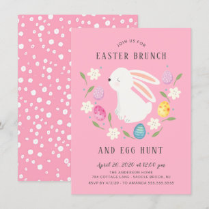 Invitation Joli lapin Pâques Brunch & Chasse aux Oeufs