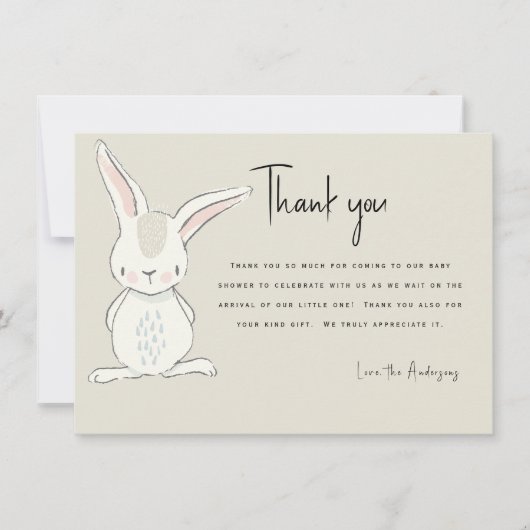 Invitation Joli Lapin Remerciement de Baby Shower Beige (Devant)