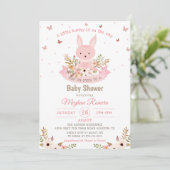 Invitation Joli lapin rose avec Baby shower de fleurs (Debout devant)
