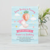 Invitation Joli lapin rose avec carotte Anniversaire (Debout devant)