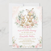 Invitation Joli lapin rose Baby shower d'Eucalyptus Floral (Devant)