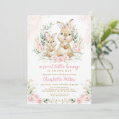 Invitation Joli lapin rose Baby shower d'Eucalyptus Floral (Debout devant)