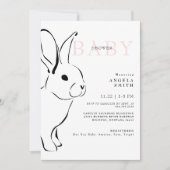 Invitation Joli lapin rose En vichy bébé fille douche II (Devant)