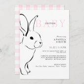Invitation Joli lapin rose En vichy bébé fille douche II (Devant / Derrière)