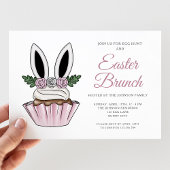 Invitation Joli lapin rose Oreilles Pâques Brunch