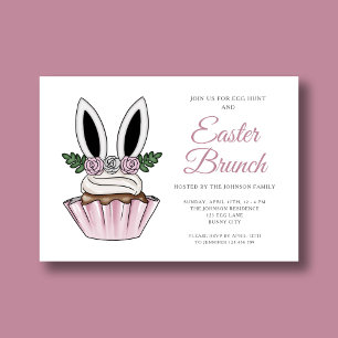 Invitation Joli lapin rose Oreilles Pâques Brunch