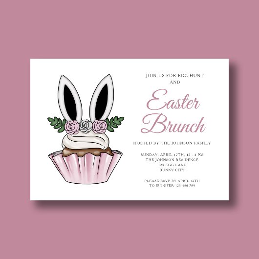 Invitation Joli lapin rose Oreilles Pâques Brunch