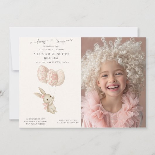 Invitation Joli lapin rose pâle Pâques (Devant)