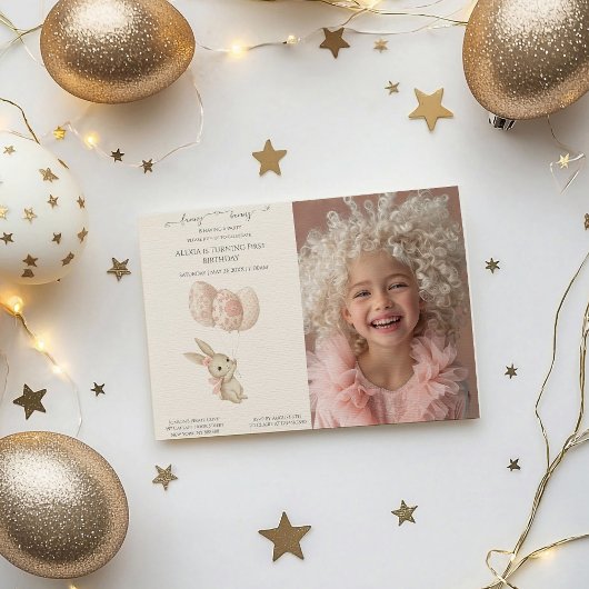 Invitation Joli lapin rose pâle Pâques