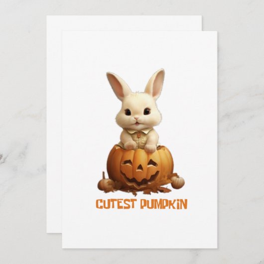 Invitation Joli lapin sur Citrouille - adorable lapin d'autom (Devant / Derrière)
