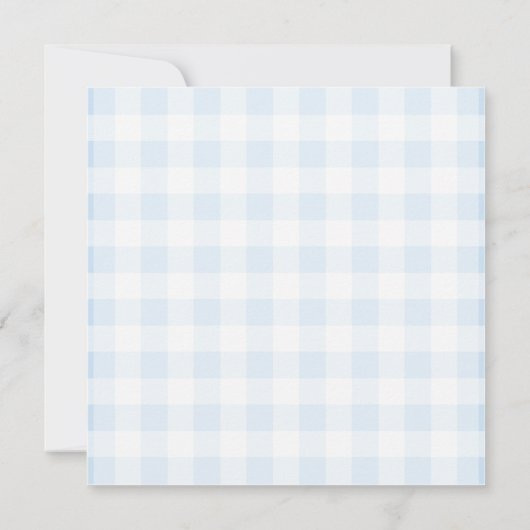 Invitation Joli lapins bleu clair En vichy Baby shower carré. (Dos)