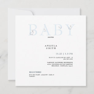 Invitation Joli lapins bleu clair En vichy Baby shower carré.
