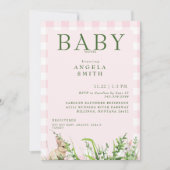 Invitation Joli lapins rose En vichy bébé fille douche Invita (Devant)