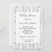 Invitation Joli Lavande Blanc rayures Baby shower Floral (Devant)