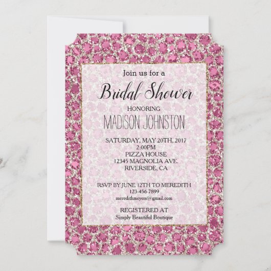 Invitation Joli léopard Parties scintillant d'argent rose (Devant)