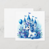 Invitation Joli licorne bleue et château de conte de fées (Devant / Derrière)