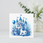 Invitation Joli licorne bleue et château de conte de fées (Debout devant)