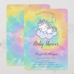 Invitation Joli Licorne, Nuage, Étoiles Tie-Dye Baby Shower