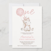 Invitation Joli Licorne Rose Premier Anniversaire (Devant)