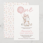 Invitation Joli Licorne Rose Premier Anniversaire (Devant / Derrière)