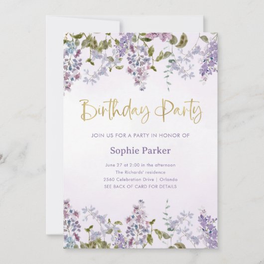 Invitation Joli Lilac pourpre | QR Code fête d'anniversaire (Devant)