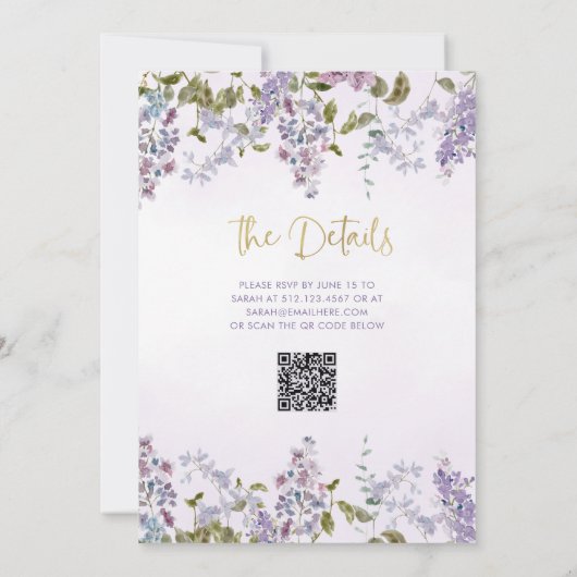Invitation Joli Lilac pourpre | QR Code fête d'anniversaire (Dos)