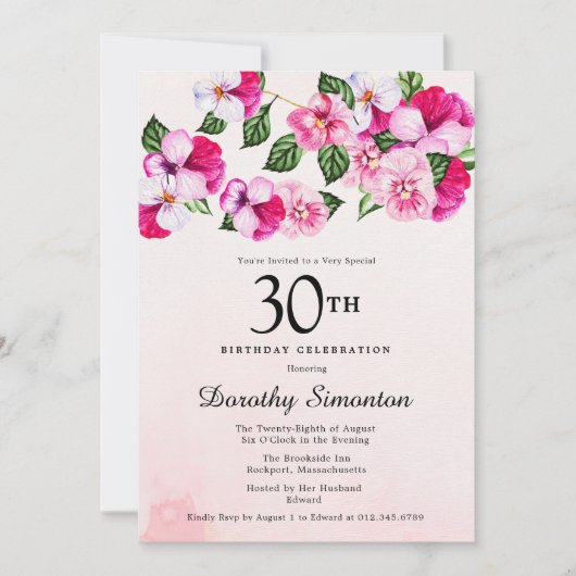 Invitation Joli Magenta rose blanc floral 30e anniversaire (Devant)