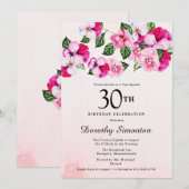 Invitation Joli Magenta rose blanc floral 30e anniversaire (Devant / Derrière)