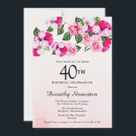 Invitation Joli Magenta rose blanc floral 40e anniversaire<br><div class="desc">Lumineuses et colorées, des panneaux féminins ornent le sommet de cette fête de 40 ans. Les jolies fleurs sont un mélange de magenta, rose et blanc. Elles sont nichées dans des fleurs vert foncé. Cet article fait partie de la collection Pink Pansy. En plus de la papeterie d'invitation, vous trouverez...</div>