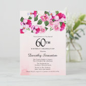 Invitation Joli Magenta rose blanc floral 60e anniversaire (Debout devant)