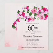 Invitation Joli Magenta rose blanc floral 60e anniversaire (Devant / Derrière)