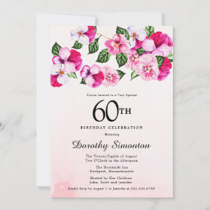 Invitation Joli Magenta rose blanc floral 60e anniversaire