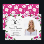 Invitation Joli Magenta rose blanc Photo 30e anniversaire<br><div class="desc">Un cadre élégant de panneaux d'aquarelle entoure les détails de votre fête du 30e anniversaire et la photo. Le magenta, rose et blanc, lumineux et coloré est parfait pour un anniversaire de printemps ou d'été. Tout le texte est modifiable pour que vous puissiez créer la bonne image. L'arrière de l'invitation...</div>