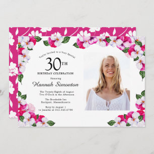 Invitation Joli Magenta rose blanc Photo 30e anniversaire
