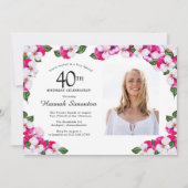 Invitation Joli Magenta rose blanc Photo 40e anniversaire (Devant)